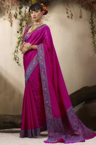 rani pink woven kanjivaram art silk blend saree