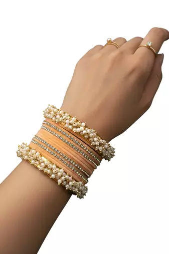 Set of 17 gold plated cz peach velvet chuda set