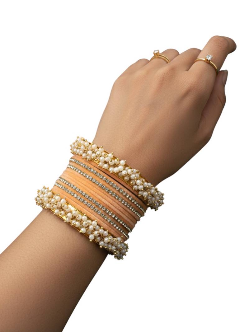 Set of 17 gold plated cz peach velvet chuda set