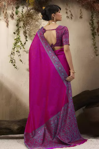 rani pink woven kanjivaram art silk blend saree