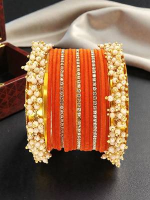 Set of 17 gold plated cz orange velvet chuda set 1