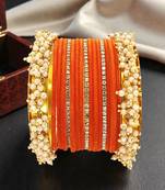 Set of 17 gold plated cz orange velvet chuda set