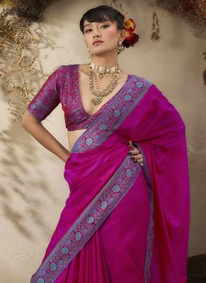 rani pink woven kanjivaram art silk blend saree 4