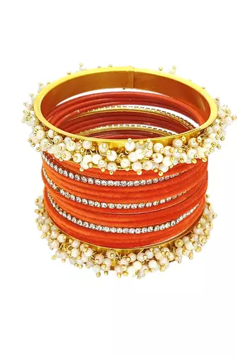 Set of 17 gold plated cz orange velvet chuda set