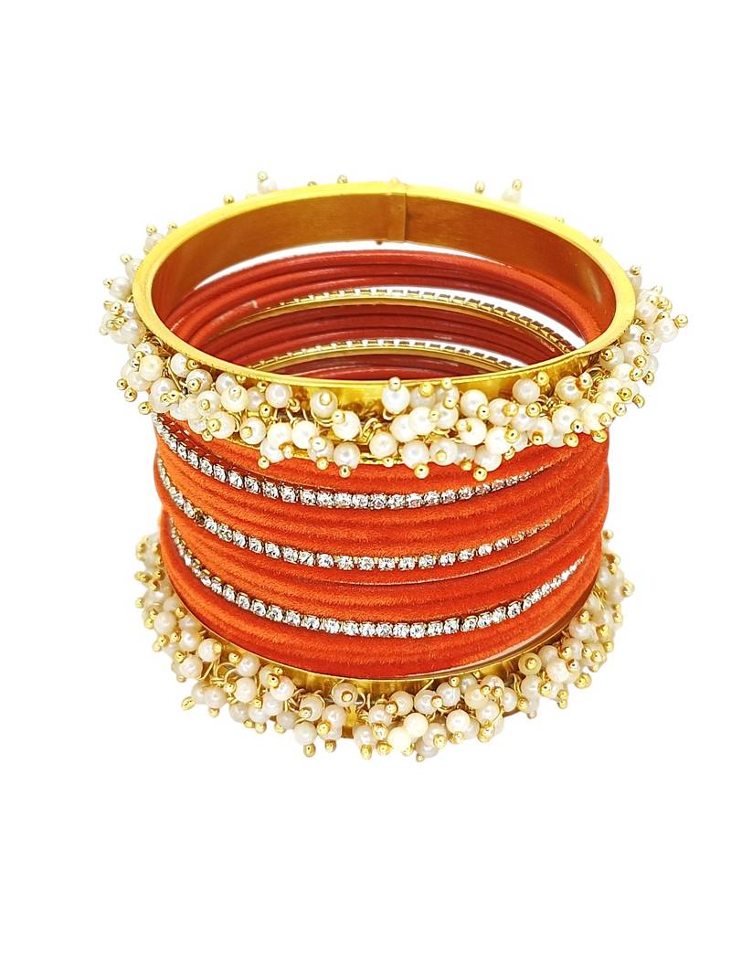 Set of 17 gold plated cz orange velvet chuda set