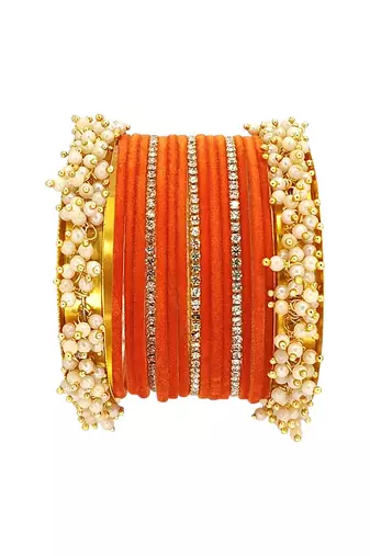 Set of 17 gold plated cz orange velvet chuda set