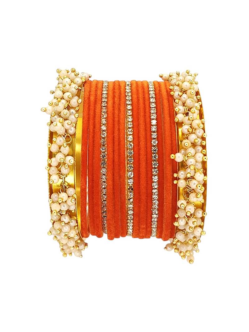 Set of 17 gold plated cz orange velvet chuda set