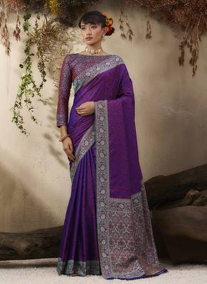 purple woven kanjivaram art silk blend saree 1
