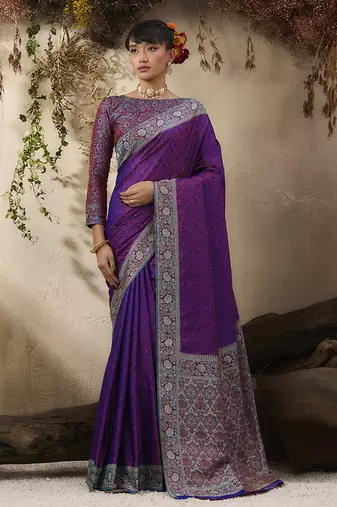 purple woven kanjivaram art silk saree