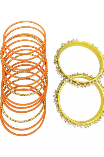 Set of 17 gold plated cz orange velvet chuda set