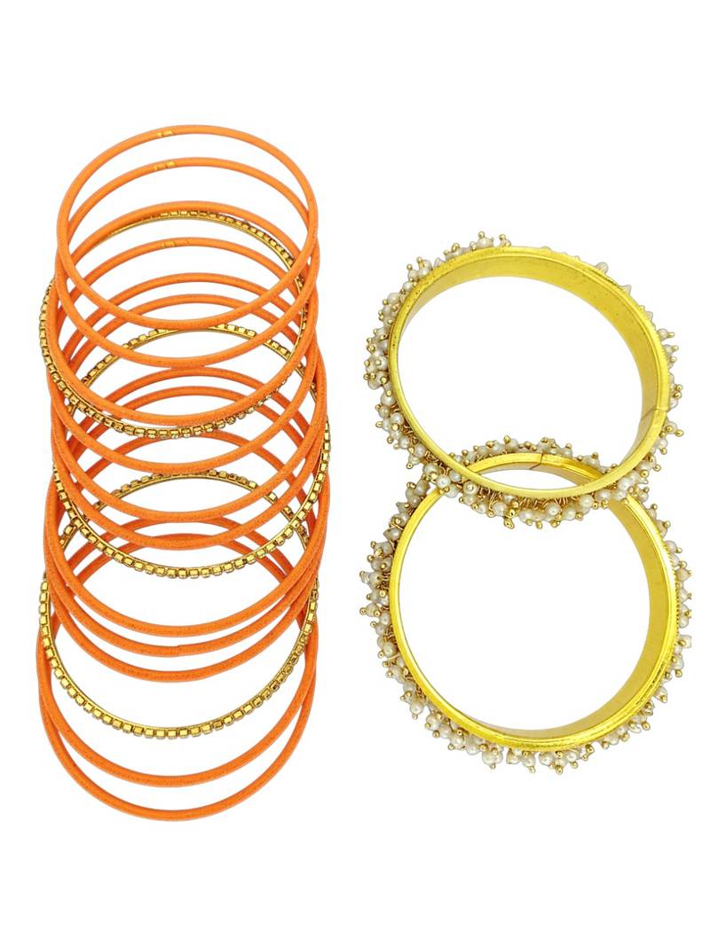 Set of 17 gold plated cz orange velvet chuda set