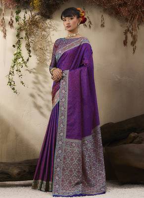 purple woven kanjivaram art silk blend saree 2
