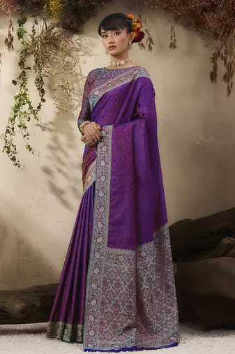 purple woven kanjivaram art silk blend saree