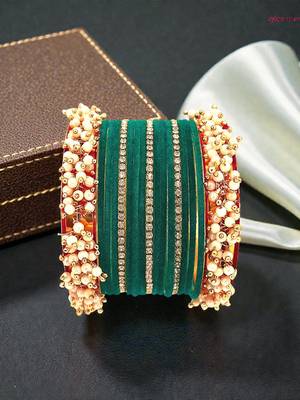 Set of 17 gold plated cz green velvet chuda set 1