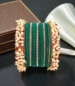 Set of 17 gold plated cz green velvet chuda set