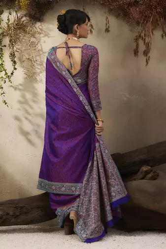 purple woven kanjivaram art silk blend saree