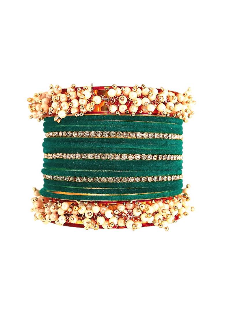 Set of 17 gold plated cz green velvet chuda set