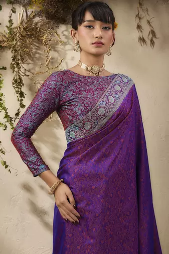 purple woven kanjivaram art silk blend saree