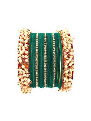 Set of 17 gold plated cz green velvet chuda set 3