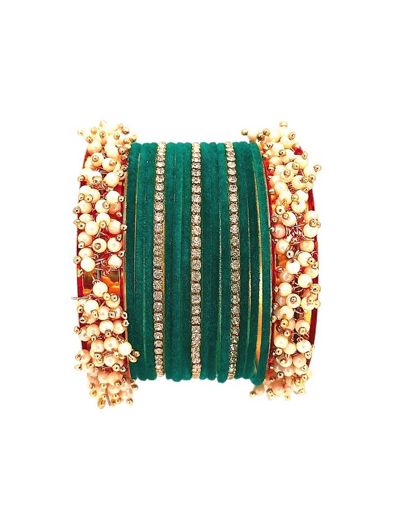 Set of 17 gold plated cz green velvet chuda set