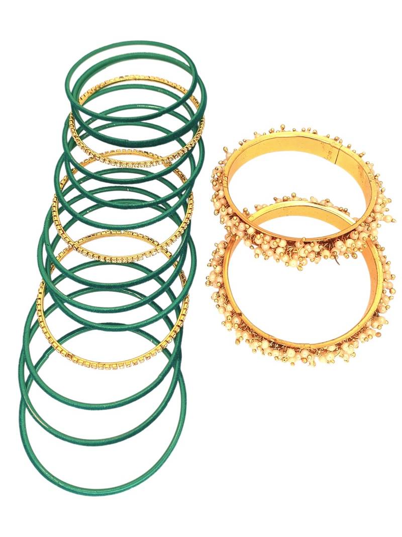 Set of 17 gold plated cz green velvet chuda set