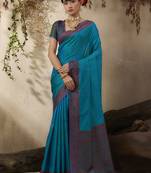 teal blue woven kanjivaram art silk saree