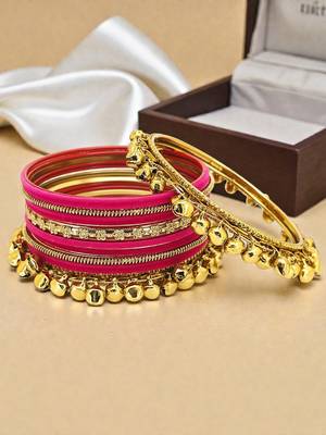 Set of 13 gold plated ghungroo rani velvet chuda set 1