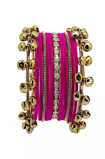 Set of 13 gold plated ghungroo rani velvet chuda set