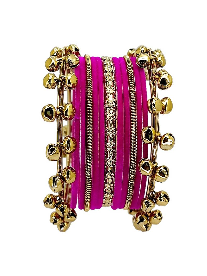 Set of 13 gold plated ghungroo rani velvet chuda set