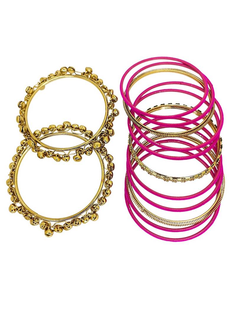 Set of 13 gold plated ghungroo rani velvet chuda set