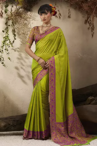parrot green woven kanjivaram art silk saree