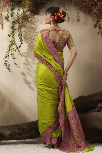 parrot green woven kanjivaram art silk blend saree