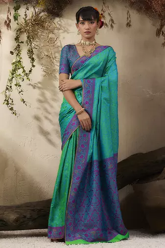 turquoise woven kanjivaram art silk saree