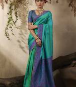 turquoise woven kanjivaram art silk saree