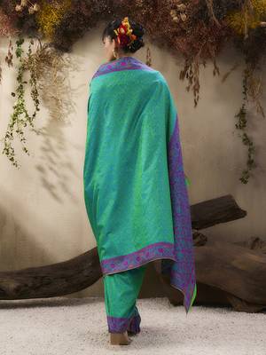 turquoise woven kanjivaram art silk blend saree 3