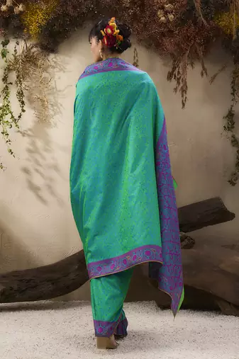 turquoise woven kanjivaram art silk blend saree