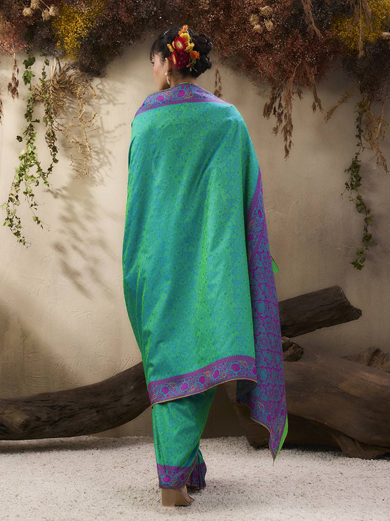 turquoise woven kanjivaram art silk saree