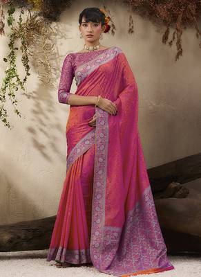 salmon woven kanjivaram art silk blend saree 1