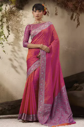 salmon woven kanjivaram art silk saree