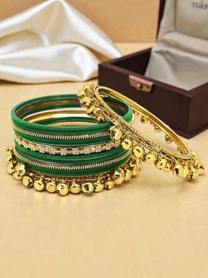 Set of 13 gold plated ghungroo green velvet chuda set 1