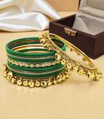 Set of 13 gold plated ghungroo green velvet chuda set