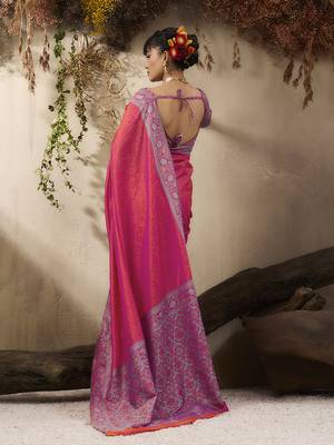 salmon woven kanjivaram art silk blend saree 3