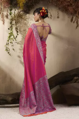 salmon woven kanjivaram art silk blend saree