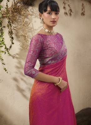 salmon woven kanjivaram art silk blend saree 4