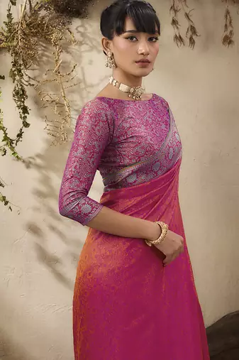 salmon woven kanjivaram art silk blend saree