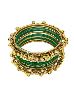 Set of 13 gold plated ghungroo green velvet chuda set 5