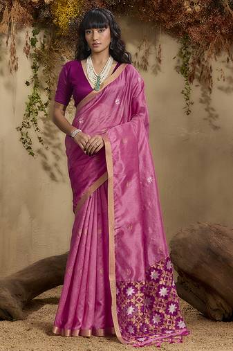 tussar art silk woven work saree in pink