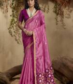 tussar art silk woven work saree in pink