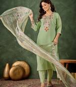Green women kurta pant dupatta set