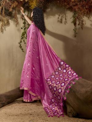 tussar art silk blend woven work saree in pink 3